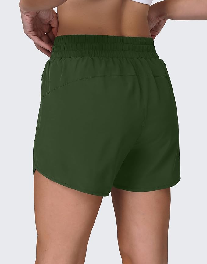 Women's 5" Running Shorts Quick Dry Sporty Athletic Gym Workout Shorts with Zipper Pockets Liner