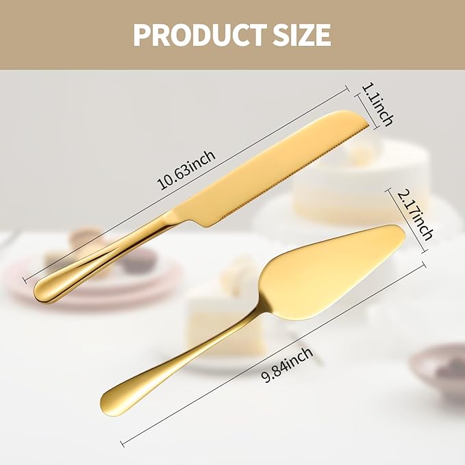 Golden Cake Cutting Set for Wedding, Premium Stainless Steel Cake Knife, Premium Cake Cutter set is Great for Birthdays, Anniversary Parties, and Christmas.Perfect for any celebration