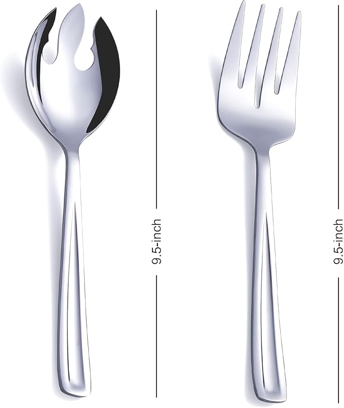 GoGeiLi Salad Server Set, 9.5-inch Stainless Steel Salad Serving Utensil, 2-Piece Large Salad Spoon and Fork Serving Set, Dishwasher Safe