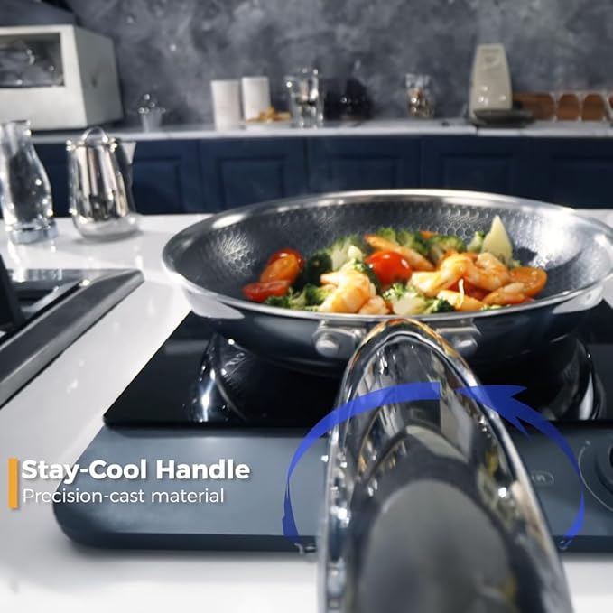 Nonstick Frying Pan Set, 8, 10 and 12 inch Frying Pans, 6-Piece Hybrid Non stick 18/10 Stainless Steel Pans with Lid, Induction Compatible, Dishwasher &Oven Safe, PFOA Free