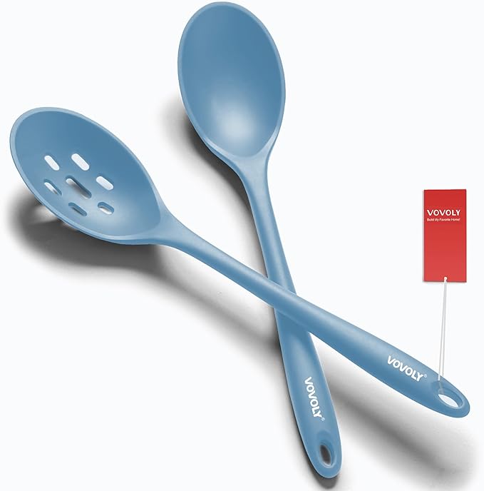 Silicone Spoons for Cooking - Extra Large Kitchen Spoons for Mixing, Serving, & Stirring - 600째F Heat-Resistant Non Stick Utensils Ladle & Skimmer- Dishwasher Safe, Starry Blue