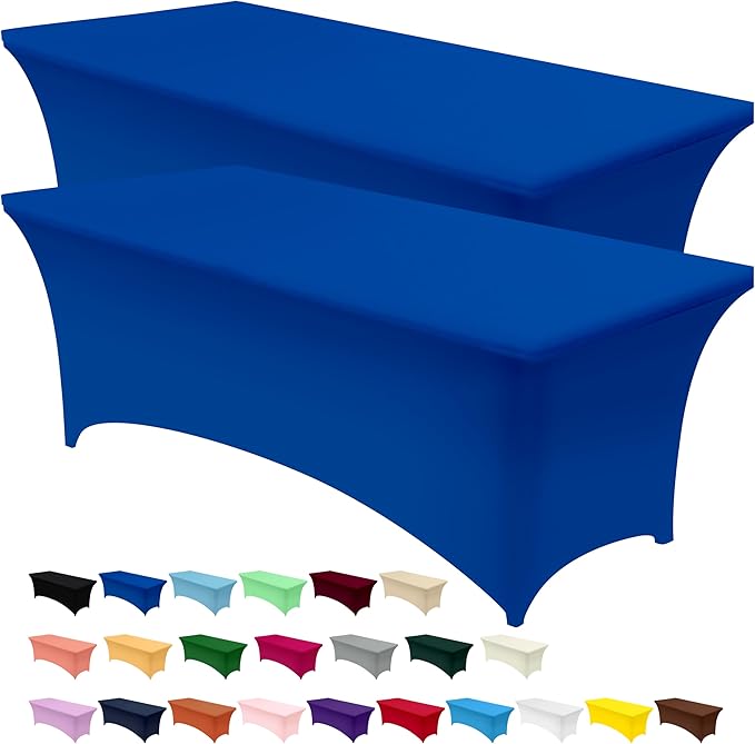 Utopia Kitchen Spandex Tablecloth 2 Pack [8FT, Royal Blue] Tight, Fitted, Washable and Wrinkle Resistant Stretch Table Cloth Rectangle Cover for Trade Show, Weddings & Parties [96Lx30Wx30H Inch]