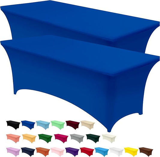 Utopia Kitchen Spandex Tablecloth 2 Pack [8FT, Royal Blue] Tight, Fitted, Washable and Wrinkle Resistant Stretch Table Cloth Rectangle Cover for Trade Show, Weddings & Parties [96Lx30Wx30H Inch]