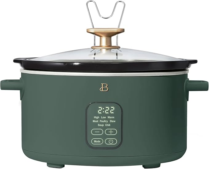 Beautiful 6 Quart Programmable Slow Cooker, 5 Cooking Presets, Digital Countdown Timer, Dishwasher Safe Parts by Drew Barrymore (Thyme Green)