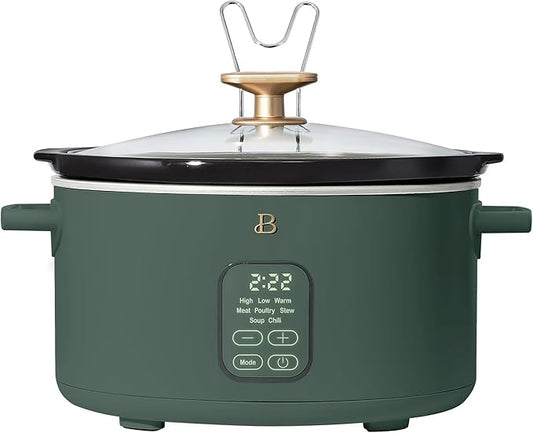 Beautiful 6 Quart Programmable Slow Cooker, 5 Cooking Presets, Digital Countdown Timer, Dishwasher Safe Parts by Drew Barrymore (Thyme Green)