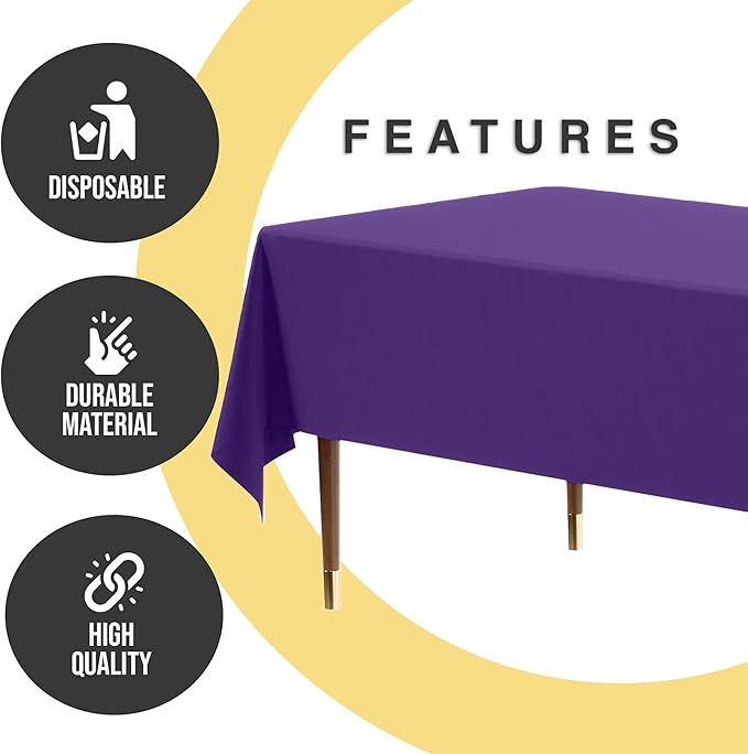 Exquisite 66% Thicker Premium Plastic Table Cloth Rectangle Table Cover 0.5 Mil 24 Pack Purple Table Cloth 54 Inch x 108 Inch Disposable Tablecloth Won't Tear Easily Like Cheap Thin Brands