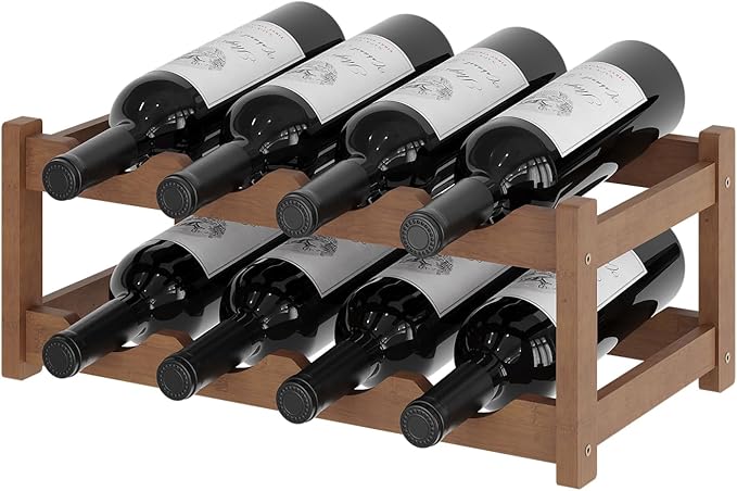 Wine Rack竊똁amboo Wine Storage Cabinet Shelf竊똂ountertop Wine Shelf- Freestanding Wine Holder for Kitchen & Pantry (Brown, 2-Tier)