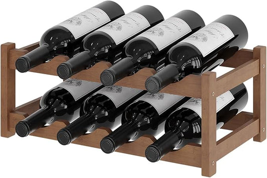 Wine Rack竊똁amboo Wine Storage Cabinet Shelf竊똂ountertop Wine Shelf- Freestanding Wine Holder for Kitchen & Pantry (Brown, 2-Tier)