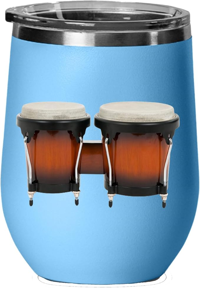 Bongos Wine Tumbler, Bongos Gift, 12oz Stainless Steel Wine Tumbler, Gifts For Him, For Her, For Boys, For Girls, Birthday, Christmas Gift idea (Light Blue)