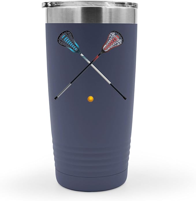 SpreadPassion Isolated Lacrosse Sticks and Ball Tumbler, Stainless Steel Tumbler, 20oz Insulated Tumbler, Christmas Birthday Gift Idea (Navy Blue)