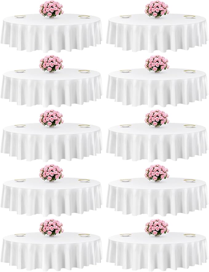 VEVOR White Round Tablecloths 10 Pack, 90 Inches in Diameter, Stain- & Wrinkle- Resistant, Machine Washable Table Clothes, Polyester Fabric Table Covers for Wedding, Party, Banquet, Formal Events