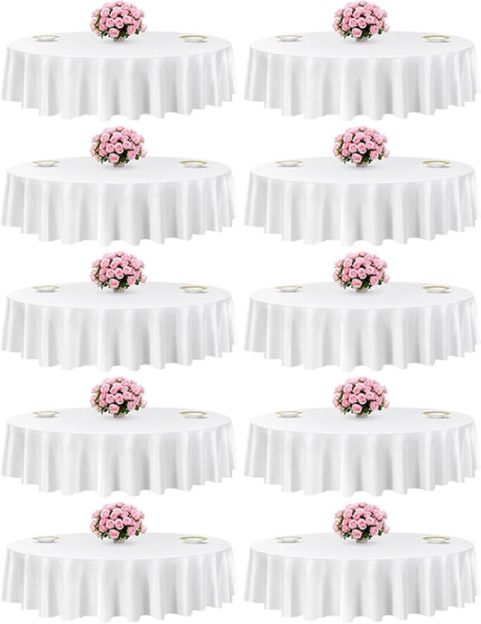VEVOR White Round Tablecloths 10 Pack, 90 Inches in Diameter, Stain- & Wrinkle- Resistant, Machine Washable Table Clothes, Polyester Fabric Table Covers for Wedding, Party, Banquet, Formal Events