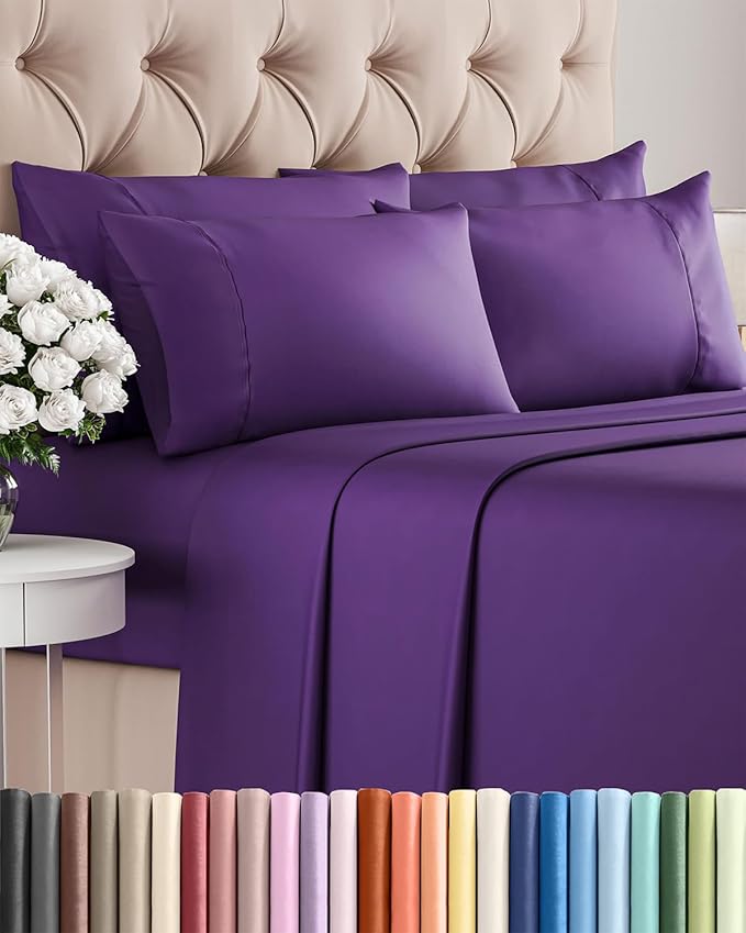 Full 6 Piece Sheet Set - Cooling & Breathable Bed Sheets - Hotel Luxury Bed Sheets for Women, Men, Kids & Teens - Comfy Bedding w/Deep Pockets & Easy Fit - Soft & Wrinkle Free - Full Purple Sheets