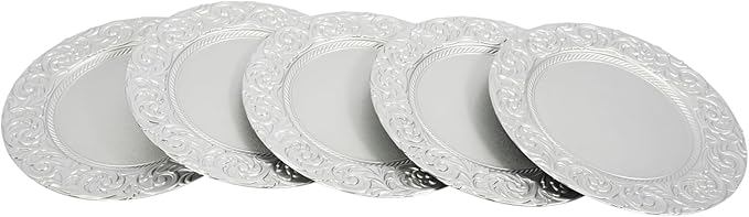 150pcs Silver Charger Plates, 13" Round Reusable Decorative Flower Relief Carving Bulk Chargers for Dinner Plates, Wedding, Bridal Shower