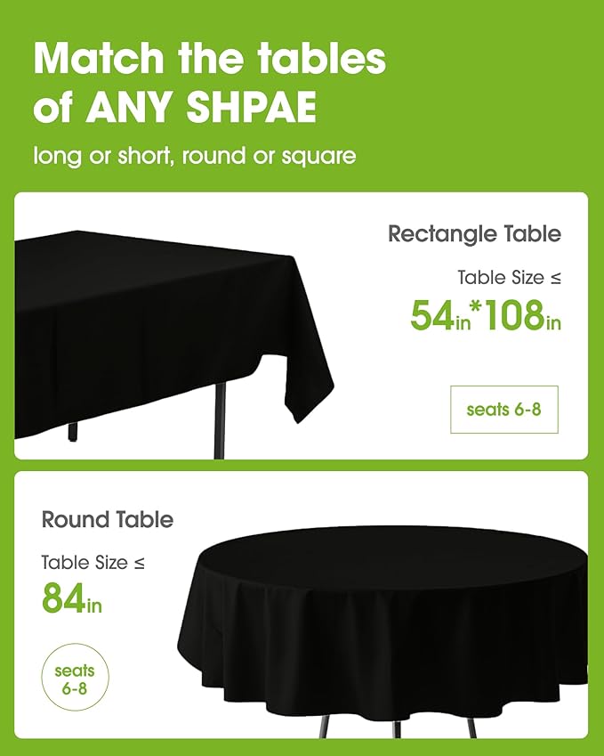 Pureegg Plastic Table Cloth Disposable 12 Pack, 84'' Round Table Cloths, Graduation Decorations Class of 2025, Graduation Party Tablecloths, Round, Plastic Cover, Leakproof & Sturdy, Black