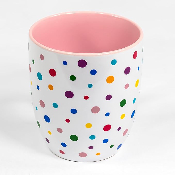 Cherry Blossom Pink Cute Mug with Confetti Rainbow Sprinkles | Birthday Cake Coffee Cup Gift | Large Ice cream Cup | Dunkin Donuts Coffee Mugs With Fun Polka Dot Pattern