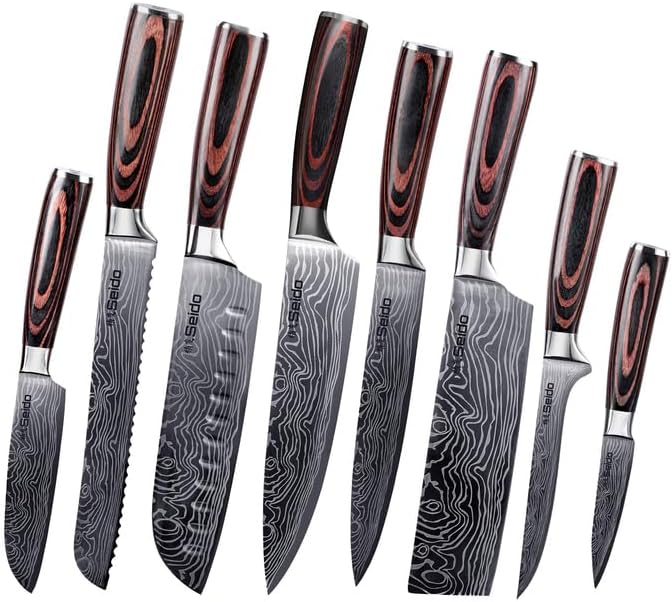 Seido Knives Master Chef Knife Set, 8-Piece Kitchen Knife Set, High-Carbon Stainless Steel Handmade Culinary Knives, Professional Chef Knives, Kitchen Knife