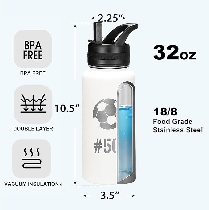Personalized Laser Engraving Custom Water Bottle Print in USA 10 Pcs 32oz Double Wall Stainless Steel Leakproof Wide Mouth Cup with Flip Straw
