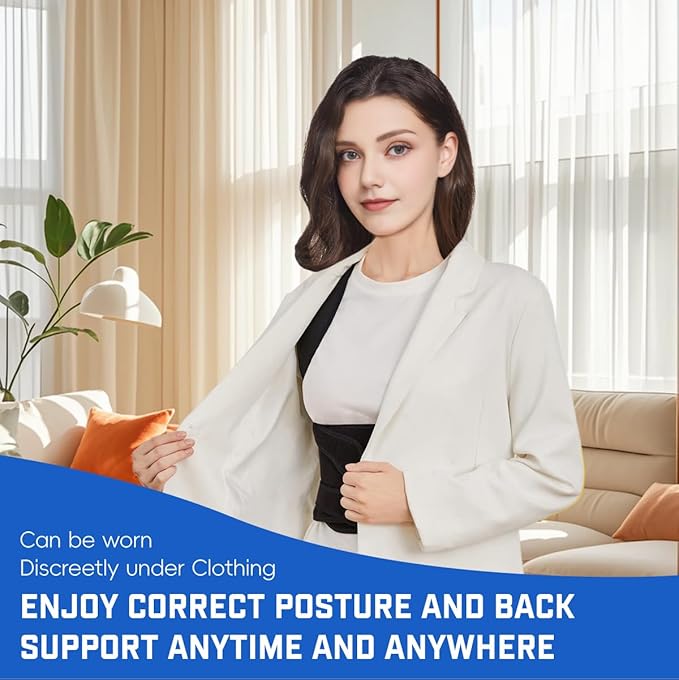 Back Brace Posture Corrector for Women & Men, Adjustable Shoulder Straightener with Full Back Support, Relief for Lower & Upper Back Pain, Hunchback & Scoliosis (Black, Medium)