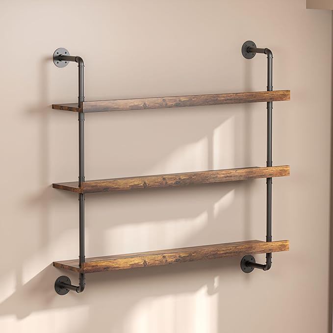 3-Tier Wall Mounted Wine Rack with LED,Liquor Bottles Floating Shelves Display Storage Organizer for Home Bar Dining Room Kitchen (31.5" W x 47.2" H x 8.6" D)