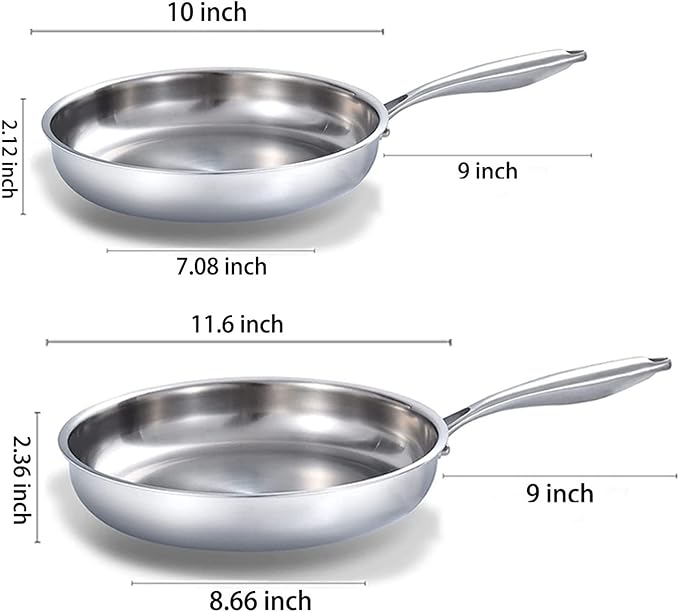 DELARLO Tri-Ply Stainless Steel Pan Set, 9" & 11",Compatible with All Cooktops Up to 600?? Stainless Steel Frying Pan Set, Durable, Fast Even Heat, Cooking Pans, Kitchen Cookware Set, Skillet Set of 2