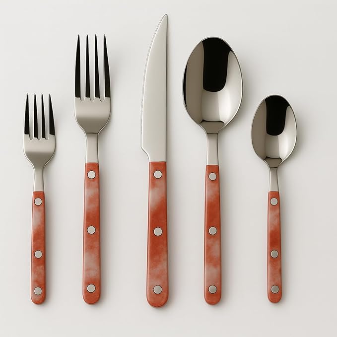 Khen 20-Piece Cutlery Set with Dinner Knives, Forks, Spoons, Salad Forks & Teaspoons ??Durable and Dishwasher Safe Utensil Set for Home, Kitchen, Weddings & Occasions - Blush Storm Pattern Handle