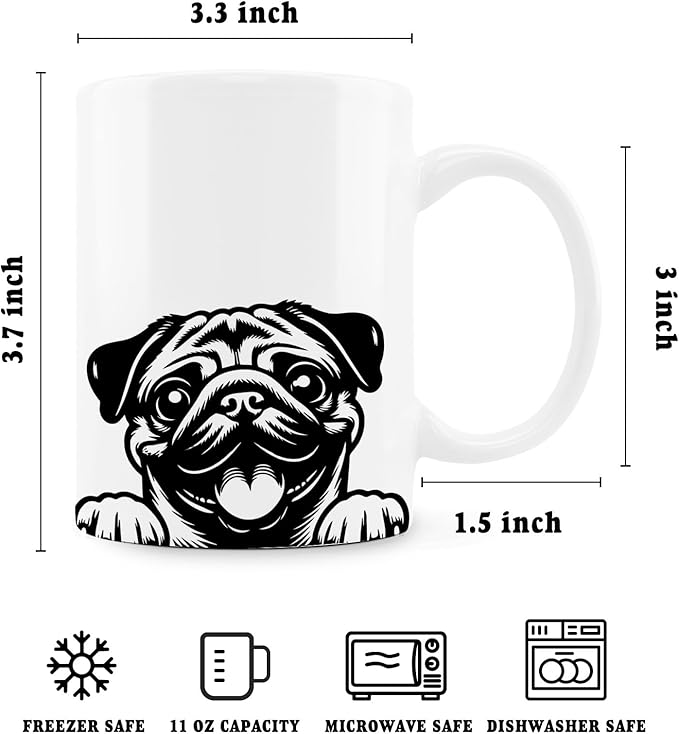Funny Peeking Pug Mug, Pug Gifts for Pug Lovers Women Men, Pug Mom Gifts, Pug Dad Gifts, Pug Owner Gifts, Pug Dog Ceramic Coffee Mug 11 oz