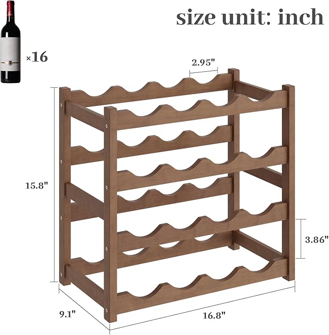 Wine Rack竊똁amboo Wine Storage Cabinet Shelf竊똂ountertop Wine Shelf- Freestanding Wine Holder for Kitchen & Pantry (Brown, 4-Tier)