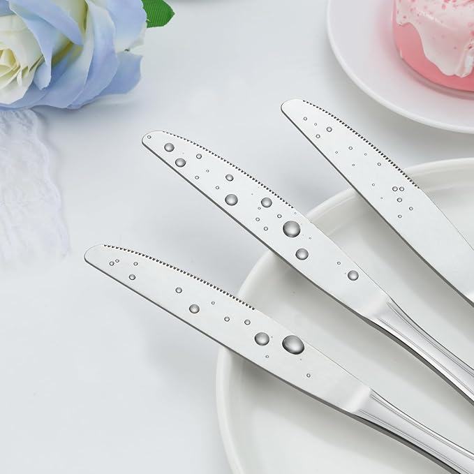 Dinner Knives Set of 24, 9??Knives Set, Butter Knife with Pretty Line Handle, Sharp Knife Set, Food Grade Stainless Steel Table Knife, Silverware, Dishwasher Safe & Mirror Polished