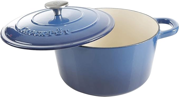 Crock-Pot Artisan 5-Quart Round Enameled Cast Iron Dutch Oven ??Blue, Durable Heavy-Duty Cookware for Slow Cooking, Roasting, Baking with Lid