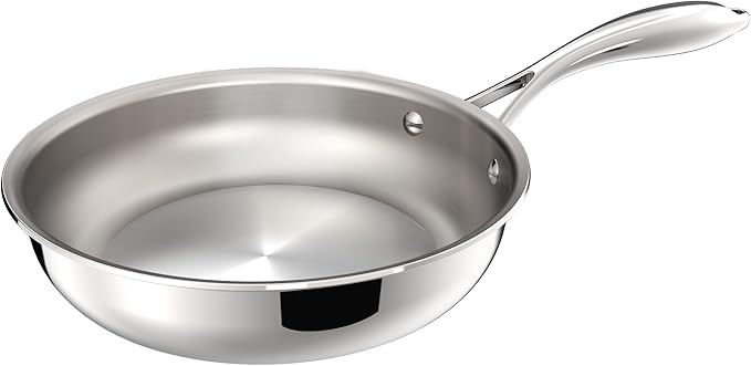 8 Inch Stainless Steel Frying Pan, 5-Ply Stainless Steel Pan, Dishwasher and Oven Safe, Induction Pan, Even Heat Distribution