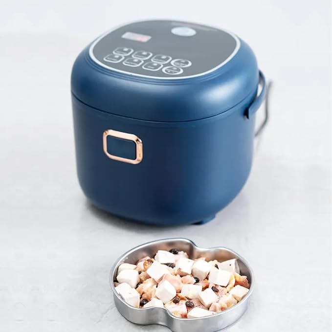 Mini Rice Cooker,2L Portable Travel For Car/Truck/Home,Multicooker 24h Keep Warm,12V/24V/110V Small with Steam Tray(Blue)
