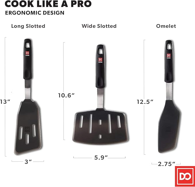 DI ORO Spatulas for Kitchen Use - Forever Warranty - 600째F Heat-Resistant Silicone - Turner Spatula Set for Cooking - BPA Free Wide Pancake Spatulas - Egg Flippers for Nonstick Cookware Safe (3pc)