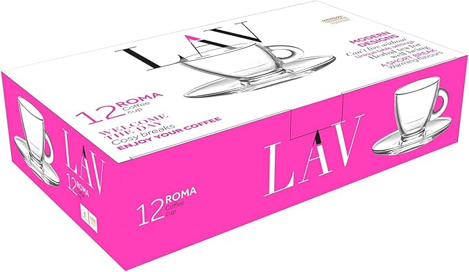LAV Glass Coffee Cups, Saucers Set - Small Espresso Cups with Handle 3 oz - Small Clear Coffee Mug Latte Cups Set - 6 Cups + 6 Saucers - Mothers Day Gift, Housewarming - Juego de tazas para cafe