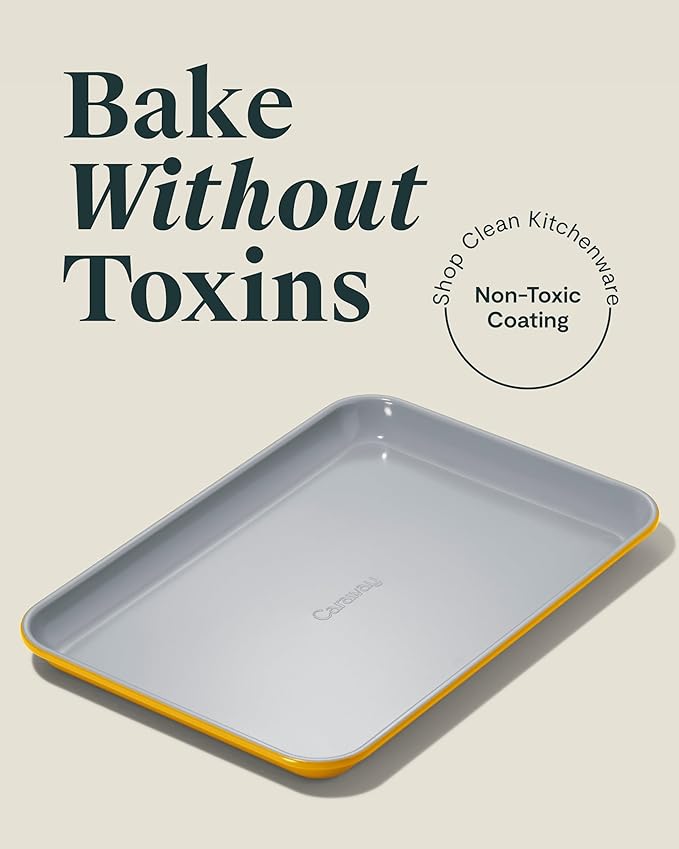 Caraway Nonstick Ceramic Small Baking Sheet (9x13?? ??Non-Toxic, PTFE & PFOA Free ??Oven Safe ??Aluminized Steel Core ??Mini Sheet Pan for Baking, Roasting & More - Marigold
