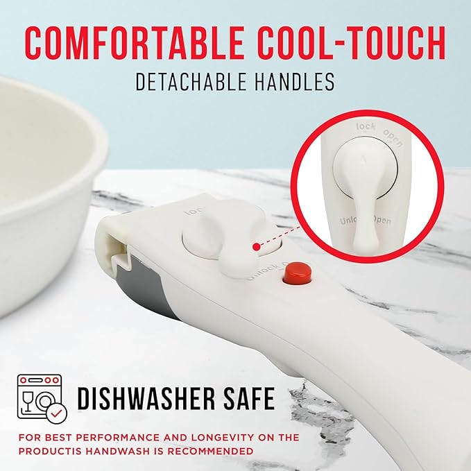 Bakken 15-Piece Non-Stick Cookware Set with Detachable Handles ??Granite Stackable Pots and Pans Set, Dishwasher Safe, Oven-Safe, and Compatible Kitchen Essential for All Stoves ??Cream