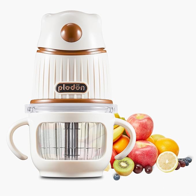 Baby blender food maker, PLODON 15-in-1 baby food processor set, suitable for fruits, vegetables, and meat, compatible with stage-based recipes, separator, silicone spoon, scraper, (WHITE）