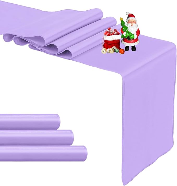 4-Pack Lavender Satin Table Runner 12 x 108 Inch Long Bright and Smooth Silk Fabric Table Runner for Wedding Banquet Birthday Party Decoration