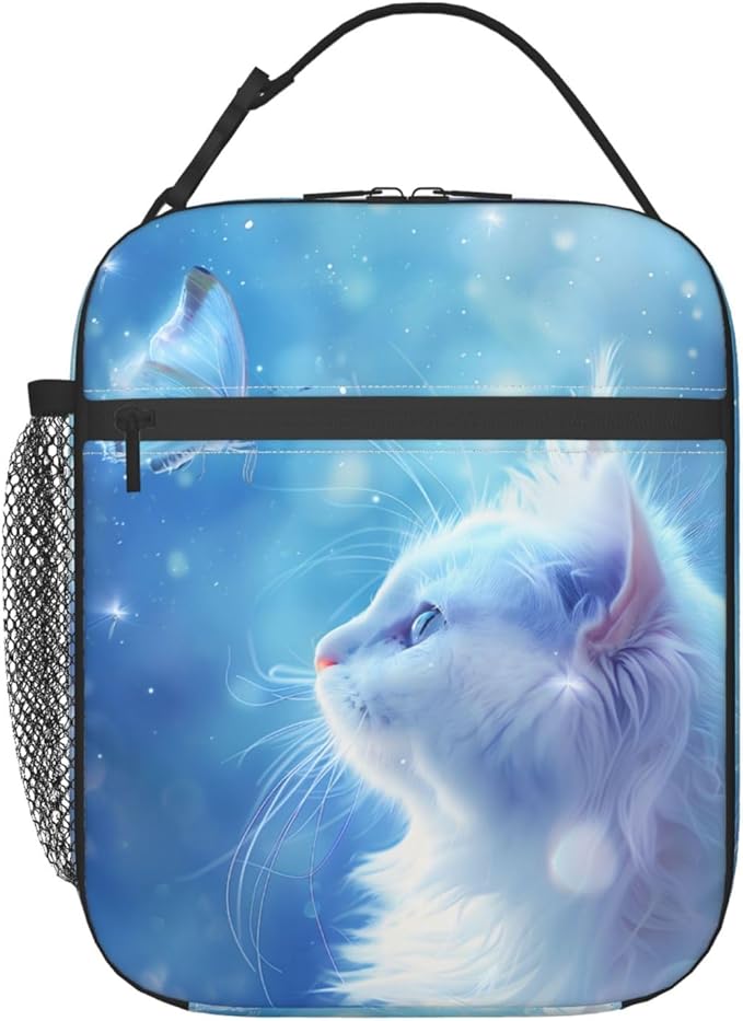 VANZEV Insulated Lunch Box for Women Men, Cat Butterfly Theme Lunch Box Reusable Portable Lunch Bag Cooler Tote Waterproof Lunch Container for Office Picnic Work Travel