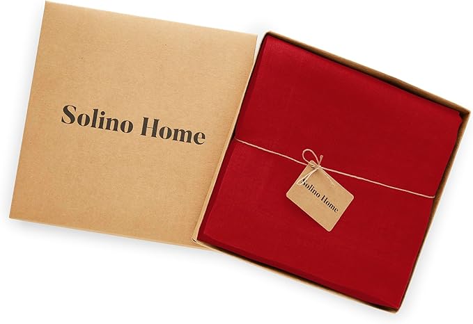 Solino Home Linen Red Tablecloth 70 x 144 Inch - 100% Pure Linen Rectangular Tablecloth - Machine Washable Table Cloth for Valentines, Winter - Sonoma