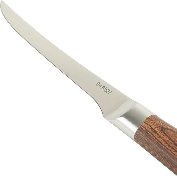 Babish 1.4116 German Stainless Steel Boning & Fillet Knife with Dark Pakka Wood Handle ??6-Inch Full-Tang Flexible Kitchen Knife for Meat, Poultry, Fish & Precision Butchering