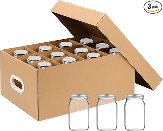 3 Pack Canning Jar Storage Boxes, 32 oz Mason Jar Storage Boxes with Dividers, Mason Organizer with Handles