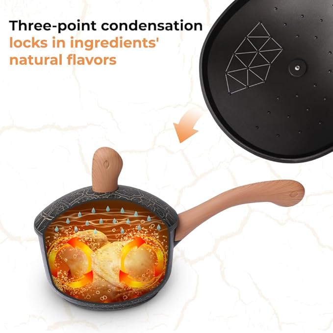 Bionic Turtle Design Nonstick Ceramic Sauce Pan with Lid (2.8 qt), Non Toxic,PFAS & PFOA Free, Dishwasher Safe, Compatible with All Stovetops, Durable Cookware for Home Cooking