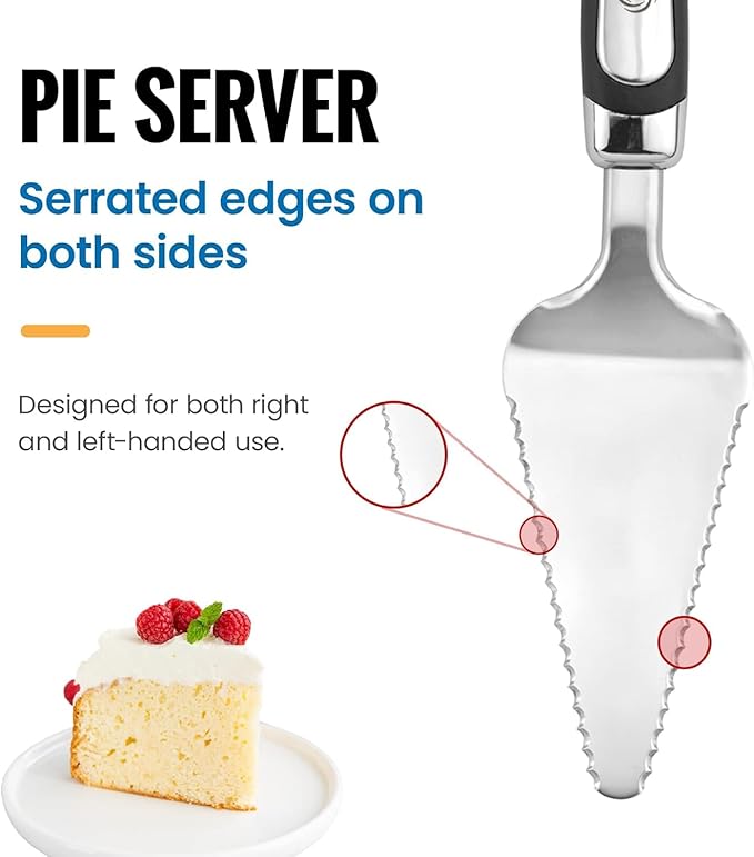Pie Server & Cake Slicer Set with Gift Box Left Handed Friendly, Black Stainless Steel Set - Kitchen Essentials for Cutting & Serving Desserts, Lasagna-Great for Anniversary, Christmas - pie gadgets