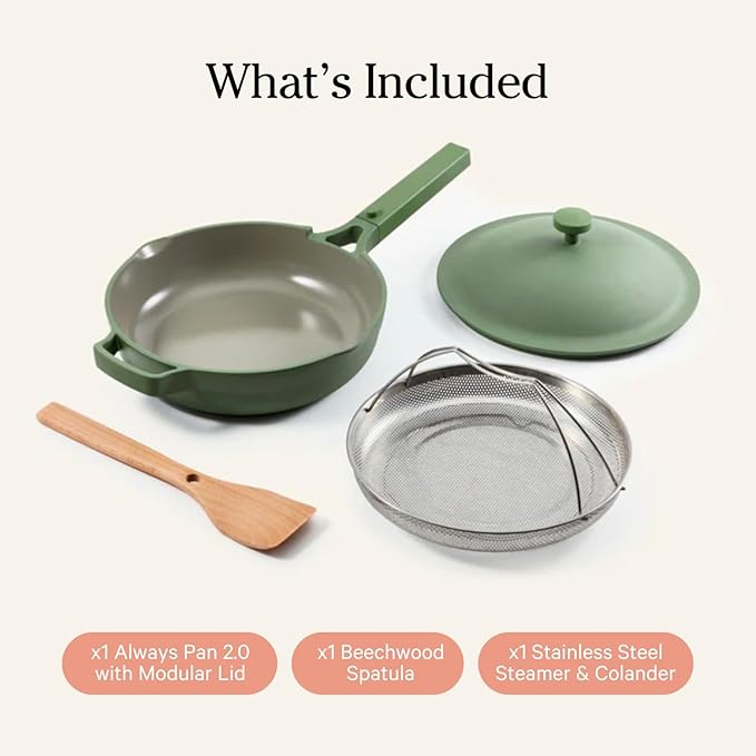 Our Place Always Pan 2.0 | 10.5" Ceramic Pan with Modular Lid, Steamer Basket & Spatula | Patented 10-in-1 Nonstick, Non-Toxic Cookware Made Without PFAS | Induction & Oven-Safe up to 450째F | Sage
