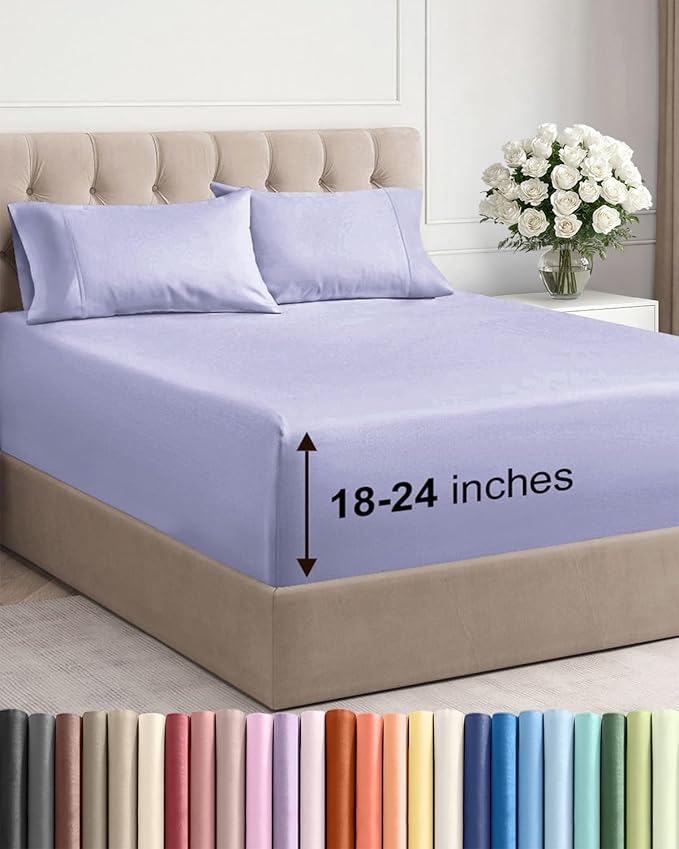 Extra Deep Pocket Full Sheets - 4 Piece Breathable & Cooling Bed Sheets - Hotel Luxury Bed Sheet Set - Soft, Wrinkle Free & Comfy - Easily Fits Extra Deep Mattresses - Deep Pocket Lavender Sheets Set