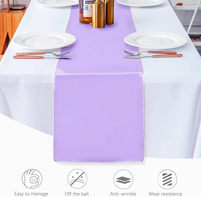 JEVIX 20 Pack Satin Table Runner 12 X 108 Inch Silk Table Runner for Party,Wedding, Birthday, Banquets,Decoration(Lavender)