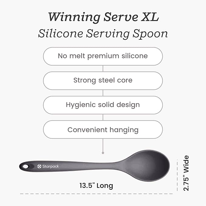 Starpack 'Winning Serve' XL Premium Silicone Serving Spoon (13.5") - Large Silicone Spoon for Cooking High Heat Resistant to 600째F - LFGB Grade Nonstick Mixing Spoons - Large Rubber Serving Spoons