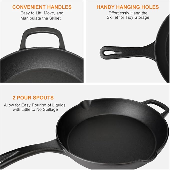 8 Inch Cast Iron Skillet ??Pre-Seasoned Frying Pan, Durable Nonstick Cookware for Christmas Holiday Meals, Oven Safe Pan for Kitchen & Camping