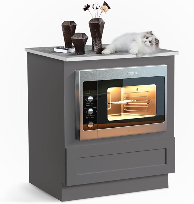 Solid Wood RTA 30" Microwave Base Cabinet,Kitchen Oven Cabinet - with 1 Full Overlay Drawer (Frame Dimension: 24''W*16''H) (Pebble Grey, 30" Width x 24" Depth x 34 1/2" Height)